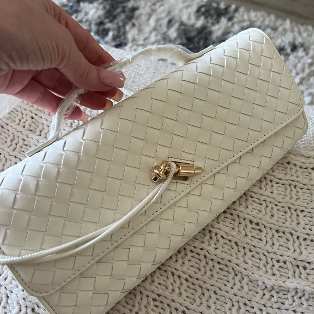 NWT Chic Cream Vegan Leather Woven Clutch